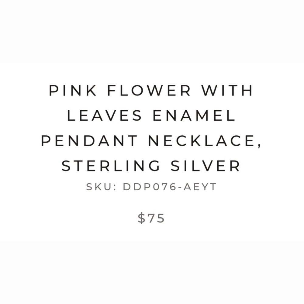 NWOT! Deco Jewel Pink Flower w/ Leaves Enamel Pendant Sterling Silver Necklace - Picture 7 of 8